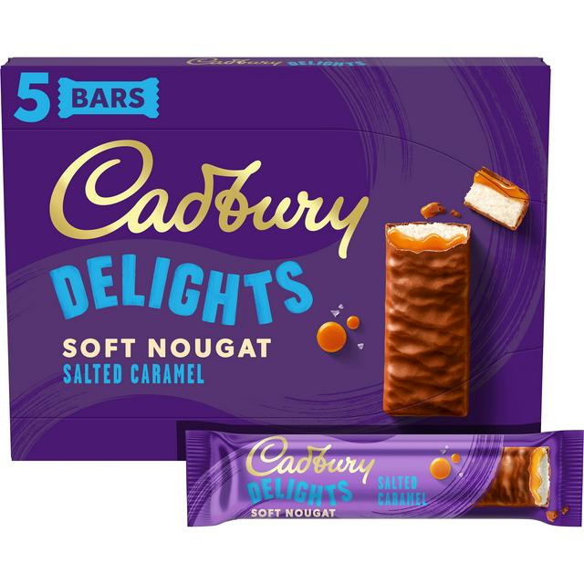 Cadbury Delights Soft Nougat Salted Caramel Chocolate Bars 5 pack 110g